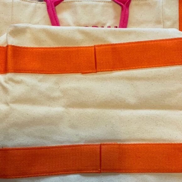 Victoria’s Secret Cream Orange Pink Canvas Tote Weekender Bag New - Picture 4 of 5